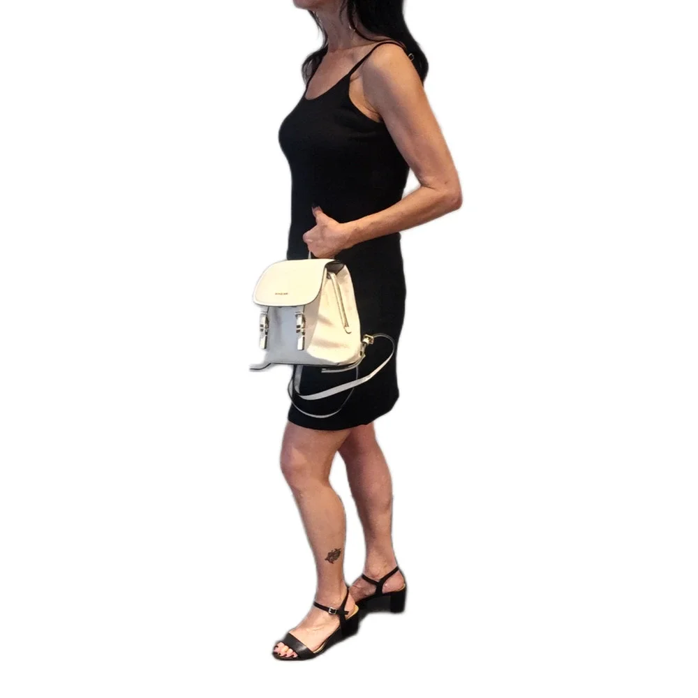 Michael Kors Quinn Leather Flap Backpack - Light Cream/Ivory - NWT